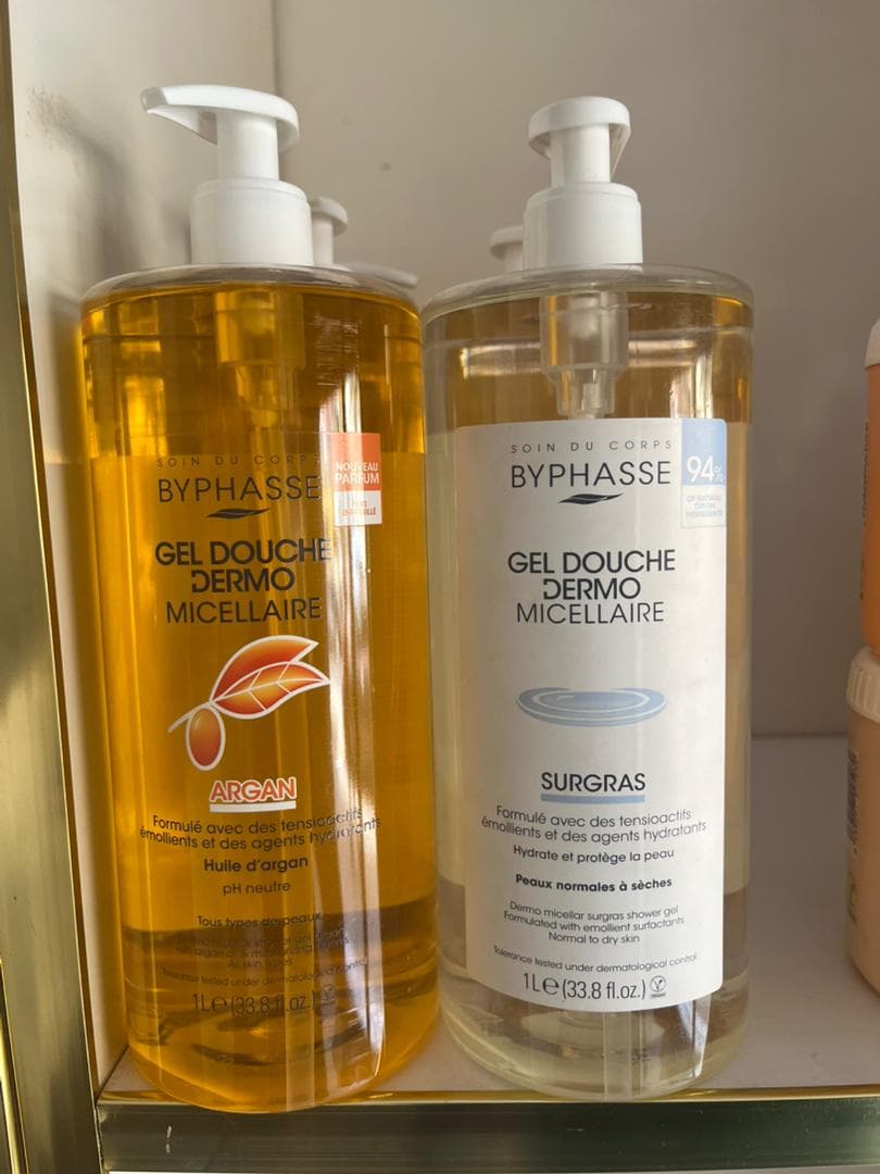 Byphasse Gel Douche Dermo Micellaire à l'huile d'argan, flacon pompe 1 L
