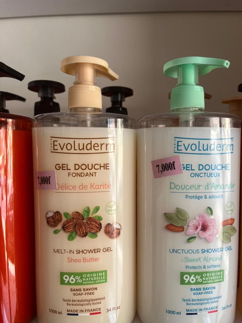 Evoluderm Paris Gel Douche Fondant Délice de Karité, flacon pompe 1 L, vegan, sans savon