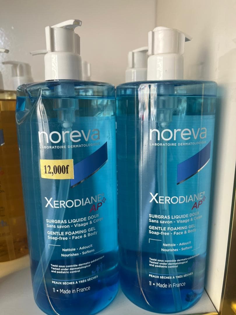 Noreva Xérodiane AP+ Surgras Liquide Doux gel moussant sans savon visage et corps, flacon pompe 1 L